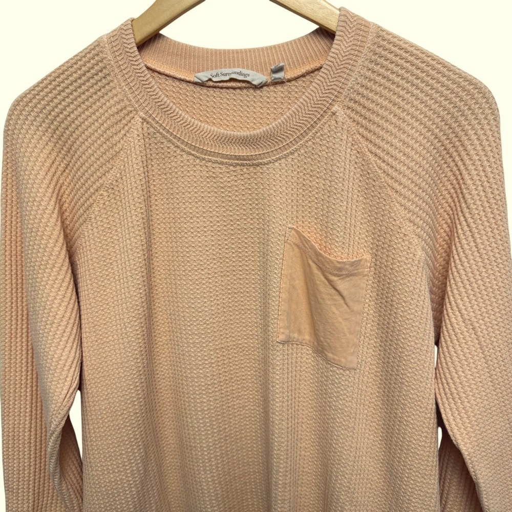 Soft Surroundings Womens Top Large Waffle Knit Tunic Pocket Apricot Long Sleeve - Picture 3 of 8
